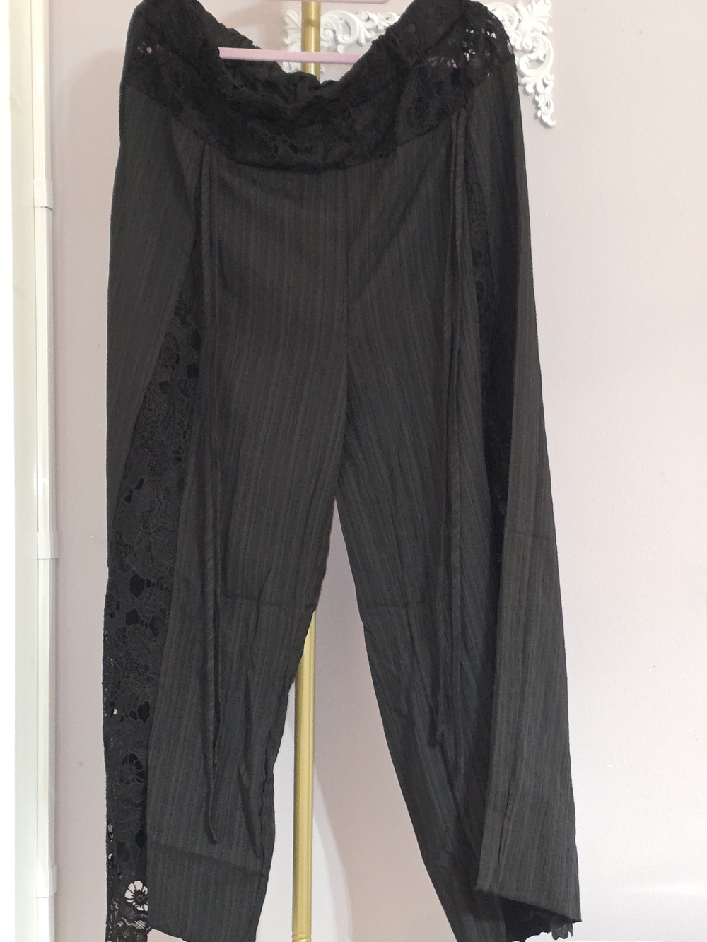 Black Lace-Trim Wide Leg Pants 2XL Super Cute Lace Detail